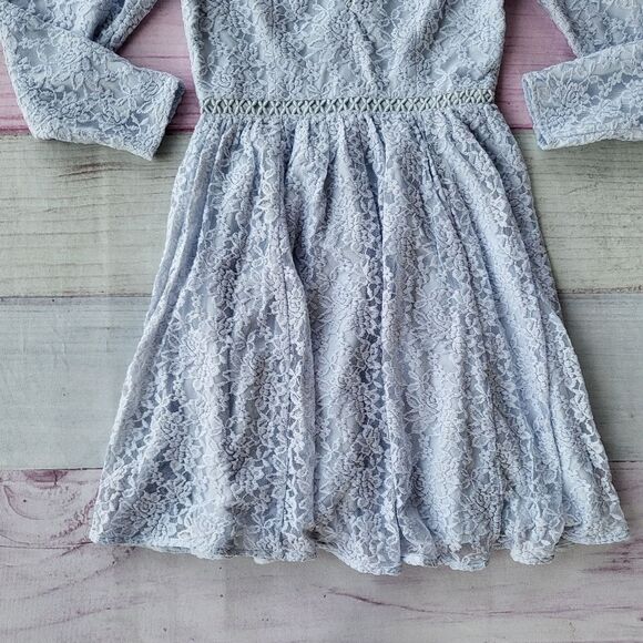 Jessakae Leah Ryder Felicia Blue Lace Long Sleeve Flare Mini Dress Size … - Picture 9 of 12